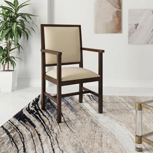 Image of Amazon Brand - Solimo Alore Solid Sheesham Wood Arm Chair with Cushion | Durable Wooden Accent Chair for Living Room, Bedroom, Study Balcony Seating Furniture (Walnut Finish)