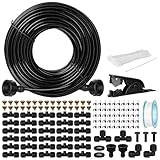 OnBrand Patio Water Misters for Cooling Outdoor, 100FT Mister for Outside with 3/4' Adapter and Filter, Misting Cooling System with 2 T-Joints and 30 Brass Nozzles for Greenhouse Trampoline Coop