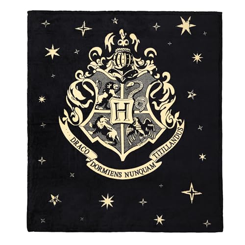 Harry Potter Kuscheldecke - Flauschige Decke mit Hogwarts Wappen als Geschenk für Kinder zu Geburtstag und Weihnachten - 130 x 150 cm