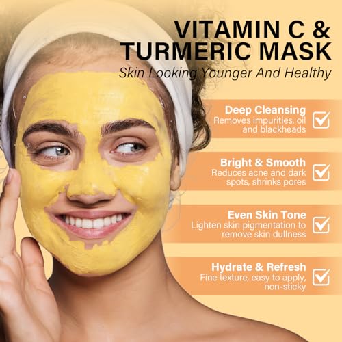 Turmeric Vitamin C Clay Mask -Turmeric Facial Mask for Dark Spots,Deep Cleansing Facial Mask for Pores - Image 3
