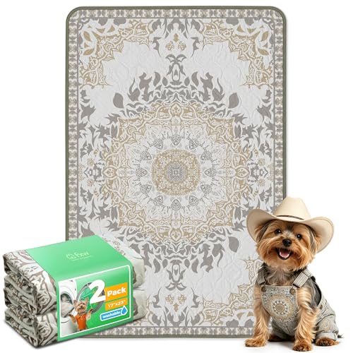 Image of FXW Washable Pee Pads for Dogs, Puppy Pads with Super Absorbent, Specifically Designed for 24inch Cages, 17 inch x 23 inch Rectangle, Boho, 2 Packs