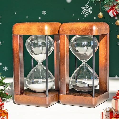 Large Premium Walnut Hourglass,60 Minutes Sand Timers,Hour Glass with Sand Timer for Gift,Hourglass Decor for Home, Desk,Office, Wedding Decor (White)