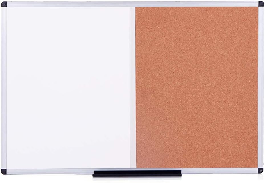 VIZ-PRO Magnetic Dry Erase Board and Cork Notice Board Combination, 36 X 24 Inches, White Bulletin Board for School Office and Home : Office Products