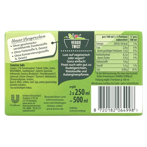 Knorr Tomaten Soße mit milder Würze ohne geschmacksverstärkende Zusatzstoffe 18x 2er pack