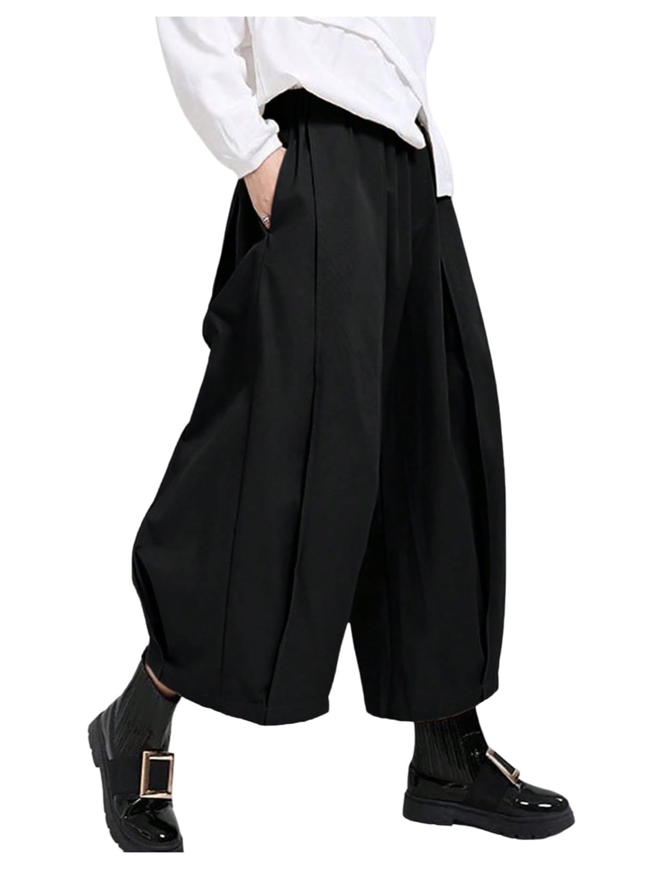 GORGLITTER Womens Wide Leg Pleated Pants High Waist Dressy Casual Capri Pants