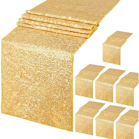 B-COOL Gold Sequin Table Runner Party: 8 Pack Sparkly Table Runner for Party Wedding Birthday Engagement Anniversary Decor 12x72 Inch Cover