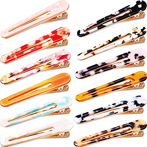 Yinder 12 Pieces Duckbill Hair Clips Acetate Alligator Hair Barrettes for Women Ladies Metal Duck Teeth Hair Pins Chic Tortoise Shell Hair Accessories