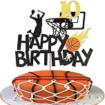 SYKYCTCY 1 Pack Happy 10th Birthday Basketball Cake Topper Glitter NBA Fan Basketball Sports Cake Pick for Baby Shower 10th Birthday Cake Decorations Party Supplies