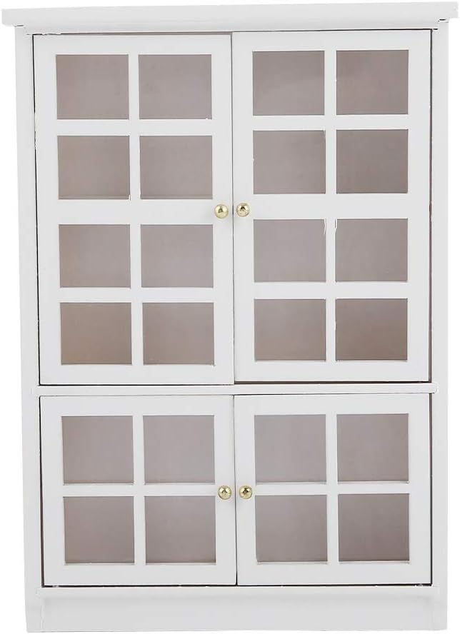Yinuoday Dollhouse Accessories, 1:12 Scale Miniatures Dollhouse Furniture for DIY Dollhouse Living Room Mini Toy Wood Bookcase Cupboard for Bedroom Kitchen Simulated Accessory White