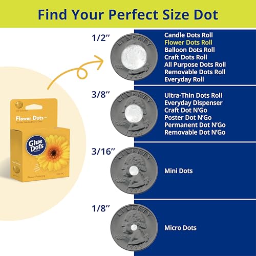 Image of Glue Dots, Flower Dots, Double-Sided, Permanent, 1 /2 inch, 300 Dots, DIY Fake Flower Bouquets Wreaths Decor, Sticky Tape Adhesive, Liquid Hot Glue Alternative, Clear