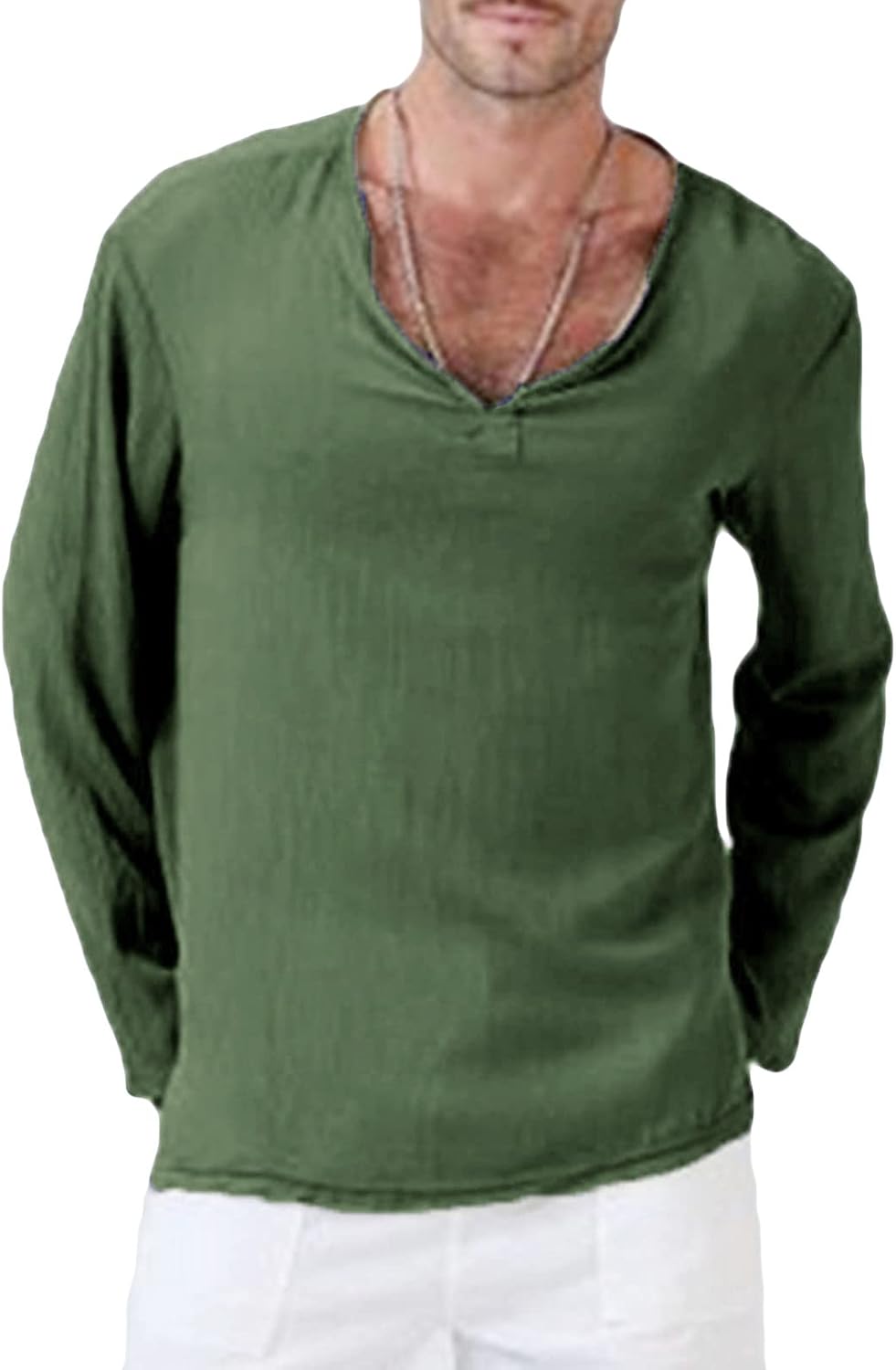 Mens Baggy Cotton Linen Henley Shirts Solid Plus Size Long Sleeve T-Shirt Tees Casual Loose Beach Yoga Tunic Tops