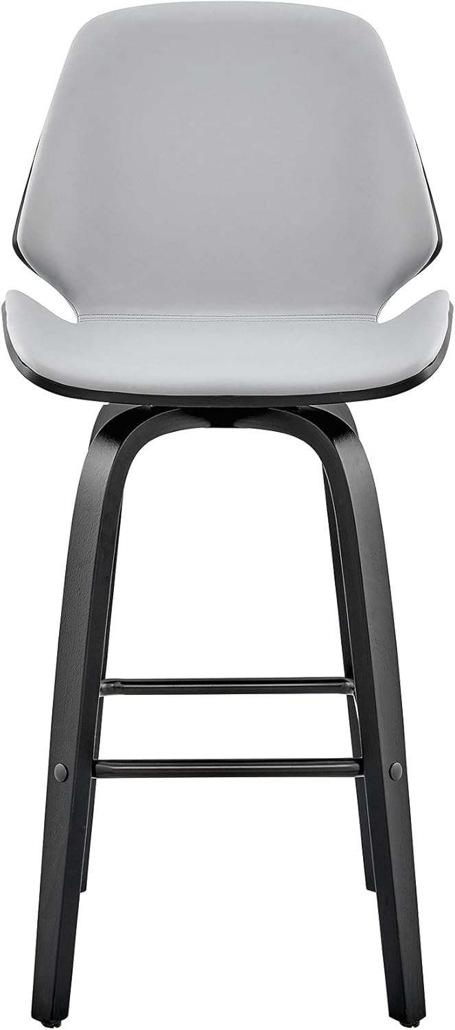 Armen Living Arabela Mid Century Modern Swivel Bar Stool for Kitchen Island Counter in Gray Faux Leather and Black Wood, 26" Seat Height