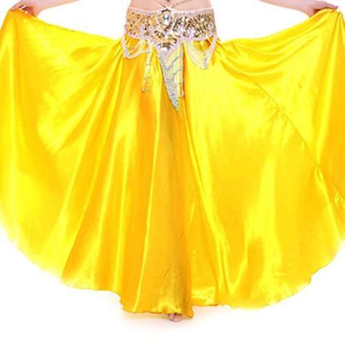 Munafie Belly Dance Satin Skirt Arabic Halloween Shiny Skirt Fancy Full Skirt Us0-14 Yellow #TOP2