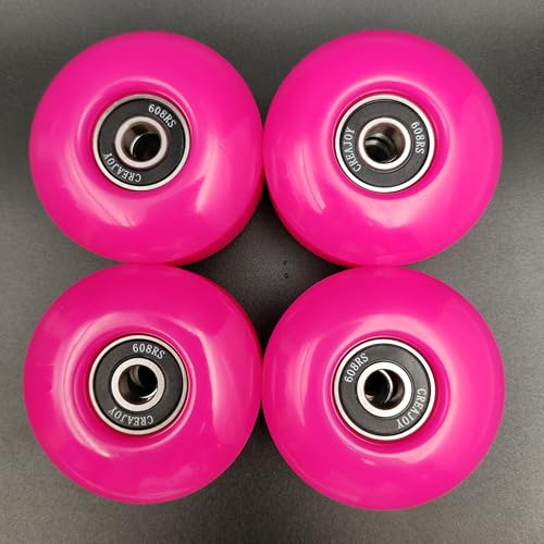 CREAJOY Skateboard Wheels, 52mm 95a, Set of 4 with Bearings (Pink) - Thumbnail 4