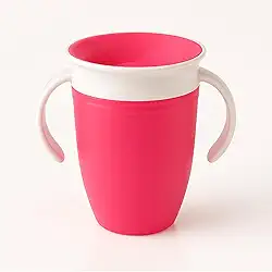 Copo de Treinamento Infantil 360° Antivazamento, Rosa e Branco, Com Alças Ergonômicas, Material Livre de BPA, 200ml, Para Bebês a Partir de 6 Meses