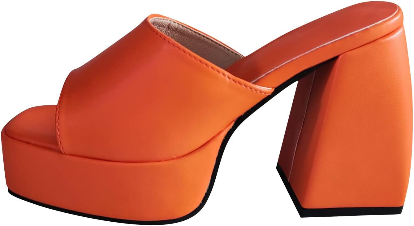 Womens Slip on Chnuky Sandals Sexy Square Toe Open Toe Super High Waterproof Platform Thick Heel Slippers Solid Comfy Casual Ladies Shoes Sandalias