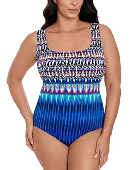 Swim Solutions Women's Printed One-Piece Swimsuit (Blue