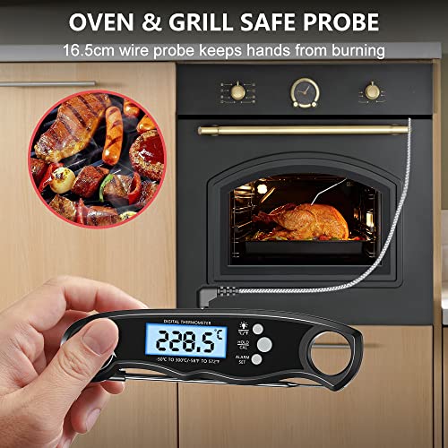 Foto von CIRYCASE Fleischthermometer Digital, Sofort Ablesbares Bratenthermometer Grillthermometer, Externe Sonde mit 2 Lange Sonde & Magnet, Alarmfunktion, Thermometer Laborthermometer für Küche, BBQ, Ofen