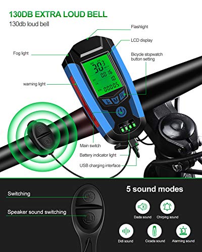 image for KLL Bike Light Set with Bike Speedometer, Bicycle Headlight Taillight,