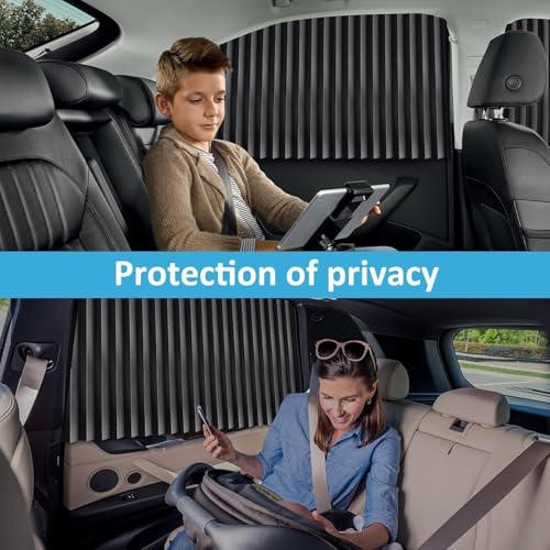 Image of Denfy Fabric 4PCS Universal Fit Magnetic Car Side Window Sunshade Curtains Removable Privacy & Heat Protection, Pleated Black Magnetic Car Window Shades for Baby & UV Protection, Foldable