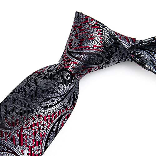 Image of DiBanGu Mens Paisley Tie Sets Silk Jacquard Woven Floral Necktie and Pocket Square Cufflinks Wedding Business Party