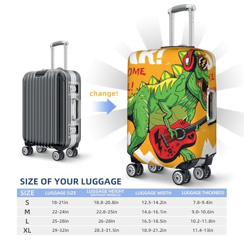 Cool Dinosaur Playing Guitar Print Luggage Cover For Suitcase,Washable Elastic Travel Suitcase Protector With Zipper Closure And Bottom Buckle – Fits 18-32" Luggage-X-Large4