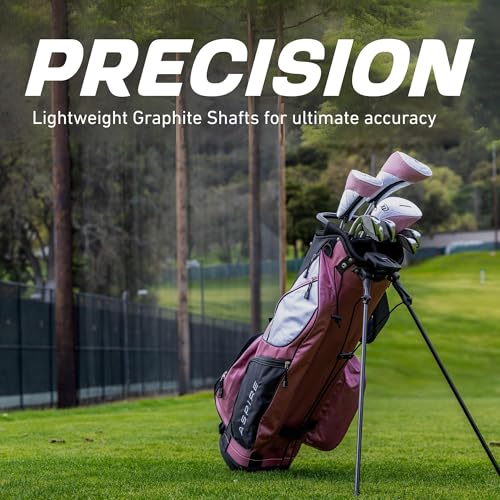 Image of Aspire XD1 Womens Golf Clubs Full Set, Includes Driver, Fairway, Hybrid, 6-PW Irons, Putter, Stand Bag, 3 H /C's, Ultra-Light Graphite Shafts, Golf Clubs Women Right Handed, Comes in 3 Sizes, Pink
