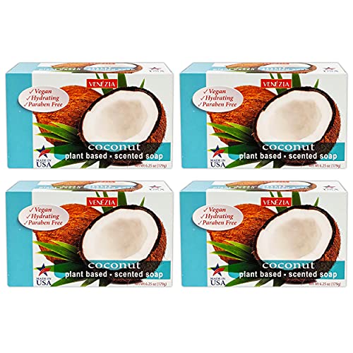 Venezia Soapworks Coconut 4-Pack ~ Venezia Bar Soap Bundle With Coconut Scent | Moisturizing Soap Bar (6.25oz Each)