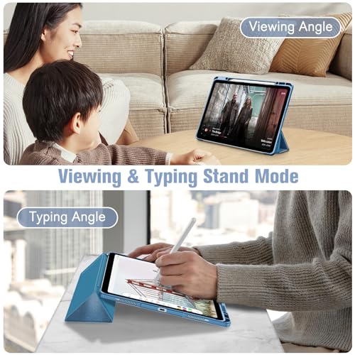 Image of Fintie Hybrid Slim Case for iPad Air 13-inch (M2) 2024, [Built-in Pencil Holder] Shockproof Cover with Clear Transparent Back Shell (Ocean Blue)