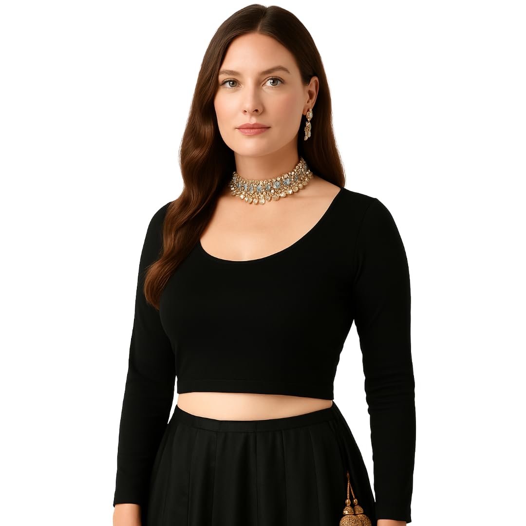 Premium Cotton Round Neck Stretchable Full Sleeve Winter Readymade Saree Blouse for Women Stylish