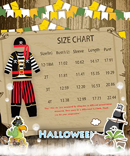 Image of Toddler Boys Outfits Halloween Pirate Striped Trousers Kids Long sleeved Clothes with Hat