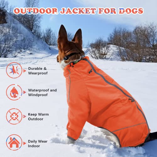 Rozkitch Dog Jacket Waterproof Dog Raincoat With Zipper Harness Opening Reflective Strip For Small Medium Large Dog, Windproof Adjustable Rainwear With Two Leg Protectors High Collar, Pet Vest Orange #TOP3