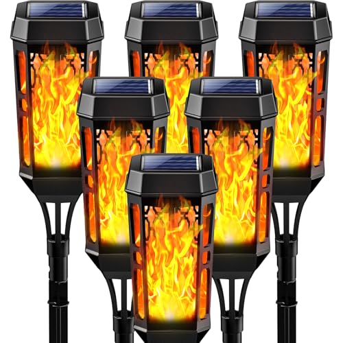 Joltix Lumière Flamme Solaire Exterieure, 6 Pièces 12 LED Etanche Lampe à Flamme Solaire, Torche Jardin Vacillante pour Décor, Lampe Solaire Exterieur avec Flammes Réalistes pour Patio,Chemins