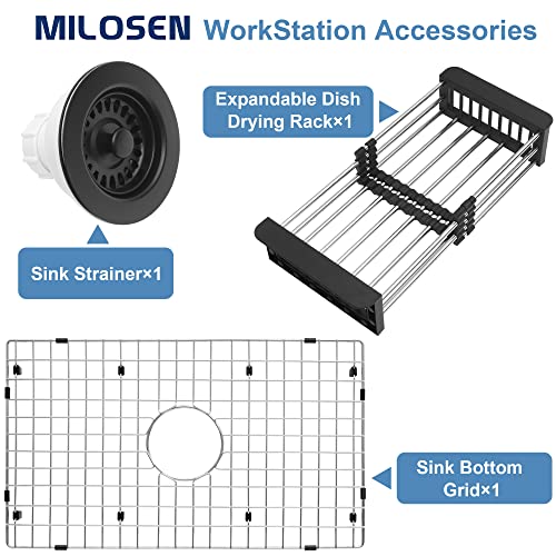 Milosen Granite Composite Black Kitchen Sink, 28 * 18 Inch Single Bowl Kitchen Sinks, Undermount Quartz Kitchen Sink #TOP4