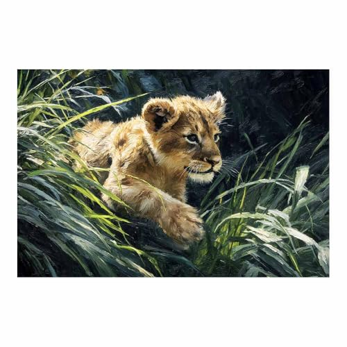 Toile lion abstrait marron 70x100cm pour décorer un salon moderne