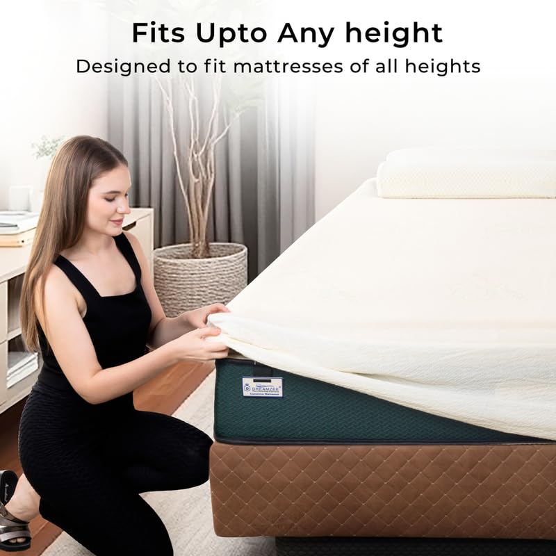 Image of Dreamzee GOTS Certified 100% Organic & Waterproof Mattress Protector | Soft, Breathable & Spill Proof Fitted Mattress Cover | Queen Size (75x60 Inches)