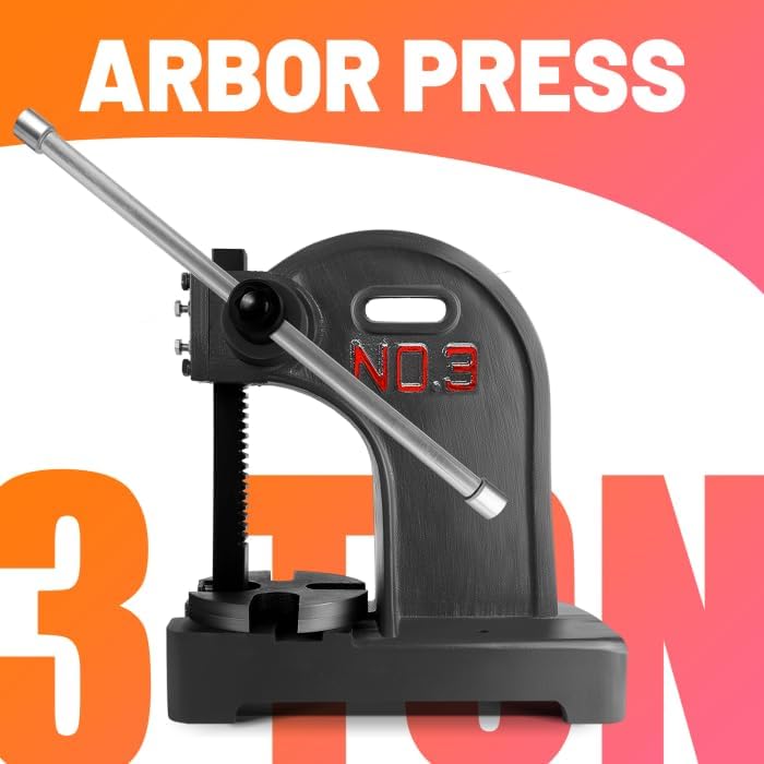 3 Ton Arbor Press, Manual Hand Tool with 12 inch Maximum Working Height, Cast Iron Heavy-Duty Benchtop Press with Reversible Ram, Precision Press Machine for Stamping, Bending and Forming