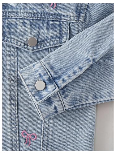 WDIRARA Girl's Bow Embroidery Denim Jackets Cute Button Down Raw Hem Jean Outerwear4