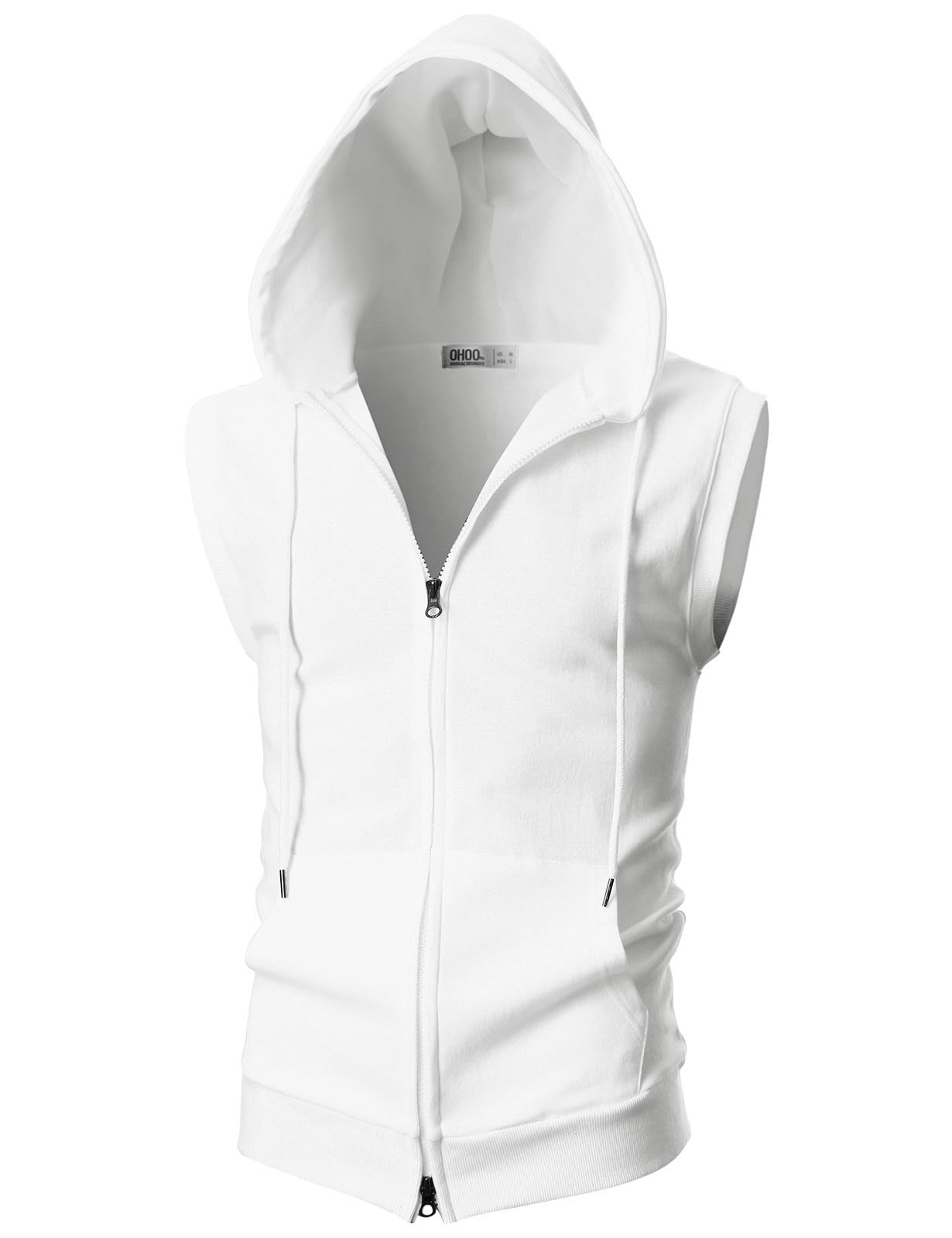Ohoo Mens Slim Fit Sleeveless Lightweight Zip Up Hooded Sweatshirt Vest Hoodie