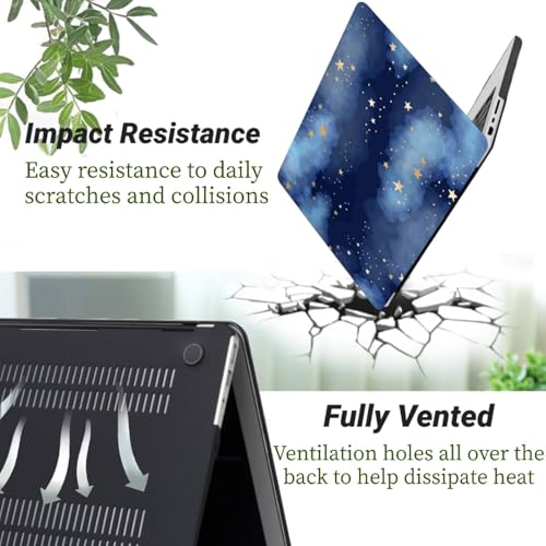 Funda MacBook Air 15 M4 M3 M2 diseño resistente de estrellas y nubes con protector teclado 4