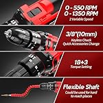 20V Cordless Drill, Electric Power Drill Set with Battery Charger, 3/8” Keyless Chuck, 2 Variable Speed, 18+3 Torque, 72pcs Driver Bits and Belt Hook, Red - Image 2