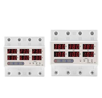Three Phase Voltage Current Relay Protector 100A 63A 60A 220V 3P Over Under Voltage Relay Current Limiter Adjustable Protect100A Without N 380V