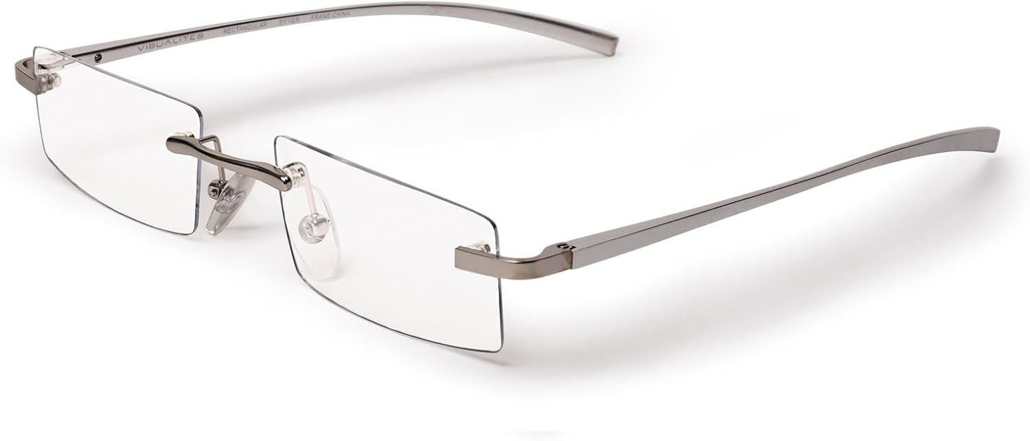 Visualites Rectangle Lightweight Aluminum Rimless Reading Glasses for Men & Women Model X