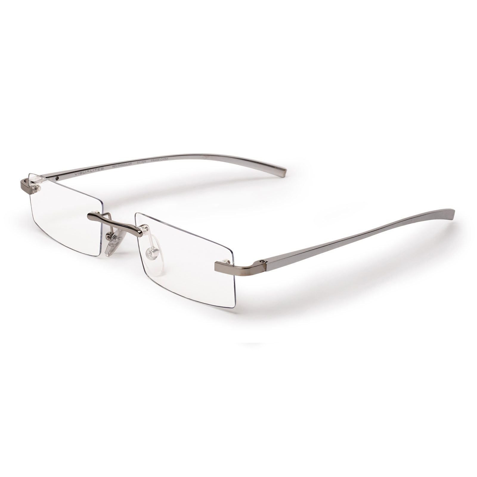Visualites Rectangle Lightweight Aluminum Rimless Reading Glasses for Men & Women Model X