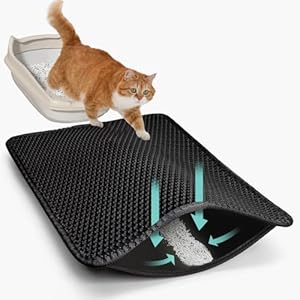 22″x30″ Cat Litter Mat, EVA & Fabric Double Layer Design Waterproof Bottom Cat Litter Mat, Anti-slip Litter Box Mat, Easy To Catch Pet Litter, Easier To Clean, Washable, Soft on Paws, Black