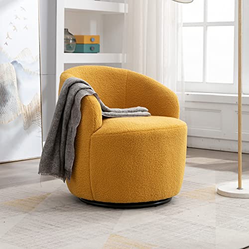 Sillón giratorio de tela teddy color amarillo miniatura 1
