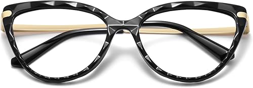 WOWSUN Montura de lentes de ojo de gato de cristal sexy para mujer, sin receta, marco de anteojos falsos con lente transparente