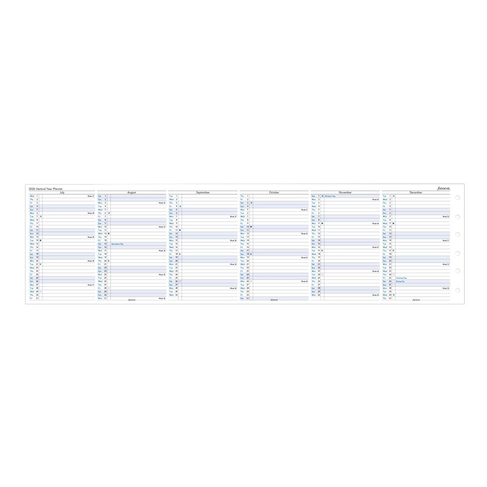 Filofax Kalender-Tagebuch-Nachfüllpackung, Taschenformat, vertikaler Jahresplaner, weißes Papier, Englisch, 2026 (C68202-26)