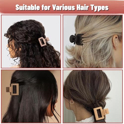 Aucuu 8 Pack Small Hair Claw Clips, No Slip Hair Clamps, Matte Hair Clips, Double Row Teeth Hair Clips, Rectangle Claw Clips - Image 3