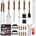 ROMANTICIST 27pcs Heavy Duty BBQ Tools Gift Set for Men Dad, Extra Thick Stainless Steel Grill Utensils with Meat Claws, Grilling Accessories Kit in Portable Carrying Bag for Camping, Backyard Brown